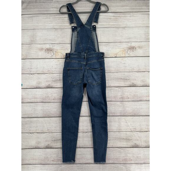 Free People Overalls Womens 28R Blue Denim Skinny Stretch Adjustable Bib Jeans - Picture 2 of 11